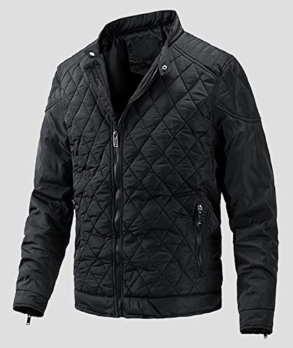 SOMTHRON Men's Winter Bomber Jacket Diamond Quilted Stand Collar Thicken Warm Windbreaker Coats Outerwear4