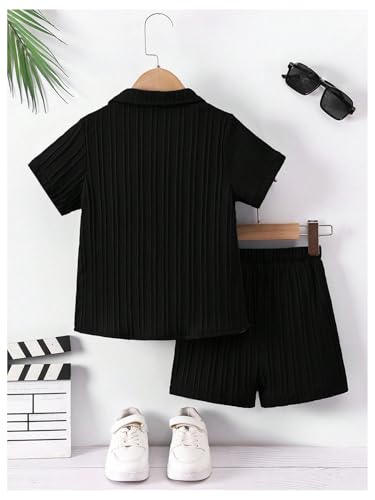 Image of SweatyRocks Boy's 2 Piece Summer Vacation Outfits Short Sleeve Collar Button Down Shirt and Shorts Clothing Set