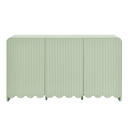 Modway Dahlia 55-Inch Fluted Sideboard Cabinet in Sage — Accent Storage Cabinet with Adjustable Shelves — 3-Door Scalloped Sideboard for Living Room, Entryway, or Dining Room by Modway - Used condition - Image 7