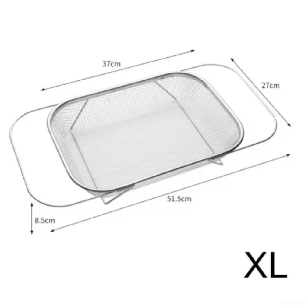 Colander de acero inoxidable con diseño telescópico ajustable para fregaderos de 31 cm y 51,5 cm, fruta eficiente para drenaje vegetal