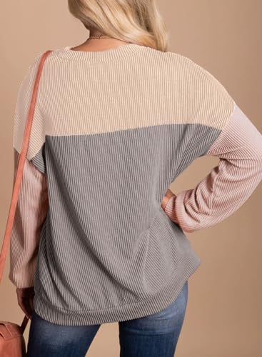 Dokotoo Womens Fashion 2025 Color Block Long Sleeve Crewneck Knitted Casual Loose Pullover Shirts Tops - Image 3