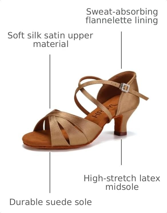 Image of HROYL Women Latin Dance Shoe Satin Salsa Ballroom Practice 3047 | Performece Social Cha Cha Salsa Dancing Shoes Bachata Sandals