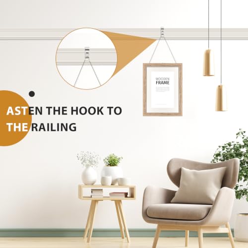 Image of Dunzy 10 Pcs Picture Rail Hooks for Hanging,71 inch Clear Nylon Cord,Silver | Adjustable Hooks with Nylon Cord, Molding Rail Compatible, For Exhibition and Gallery Wall Display, Easy Install