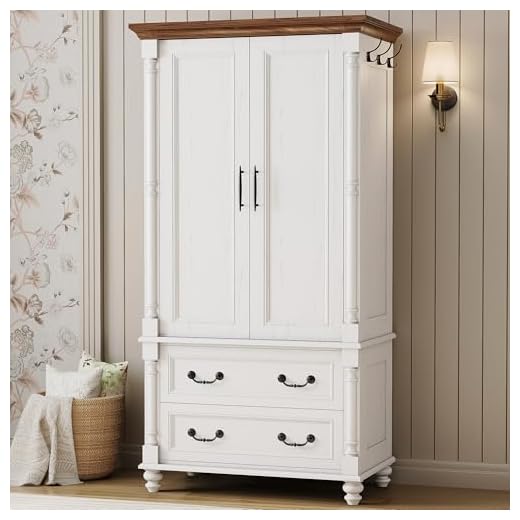 Charming Farmhouse Armoire with Double Drawers
