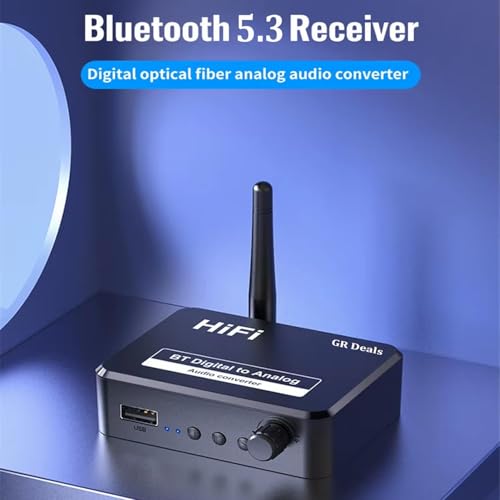 Bluetooth 5.3 Digital to Analog Audio Converter, DAC Receiver with Optical SPDIF Toslink to 3.5mm AUX & RCA L/R, Wireless HiFi Stereo Adapter for TV, Phone, Speakers, and Home Theater (Black) 2 412mEgTzZgL