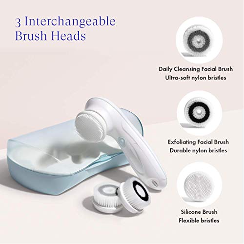 Vanity Planet Facial Cleansing Brush Ultimate Skin Spa with 3 Interchangeable Face Brushes for Cleansing, Exfoliating and Silicone Brush, Protective Case, Cordless, Water Resistant (Bombshell Blue)