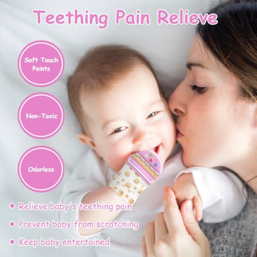 Image of 2Pack Silicone Teething Mitt, Hamburger Baby Teething Toy for 0-6 6-12 Months, Food Grade Silicone Infant Teething Mitten, BPA-Free Baby Chew Toys for Pain Relief, Sucking Needs