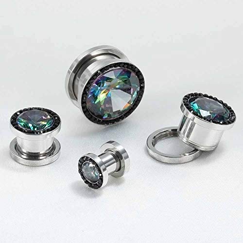 TBOSEN 6 PCS Big Cubic Zirconia Stainless Steel Screw Ear Gauges Plugs Tunnels Expander Body Piercing Jewelry Set3