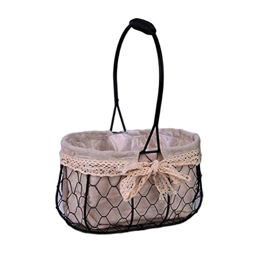 Yardwe Wedding Girl Basket Rustic Iron Basket Wedding Party Decorations Supplies (Dark Brown L)