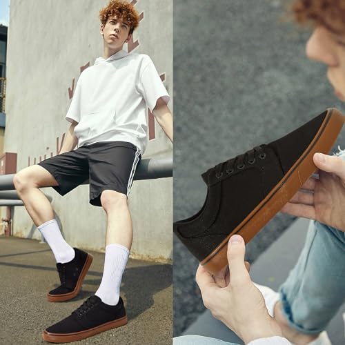 Image of BENPAO Mens White Casual Shoes All Black Fashion Sneakers for Men Low Top Lace Up Canvas Shoes