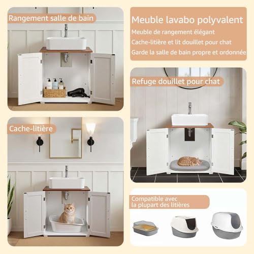Meuble litière chat unipaws blanc anti-humidité pour salle de bain - 8