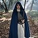 JEGERMIG Blue Medieval Hooded Cloak Halloween forest Wizard Costume Cosplay Witch Cape