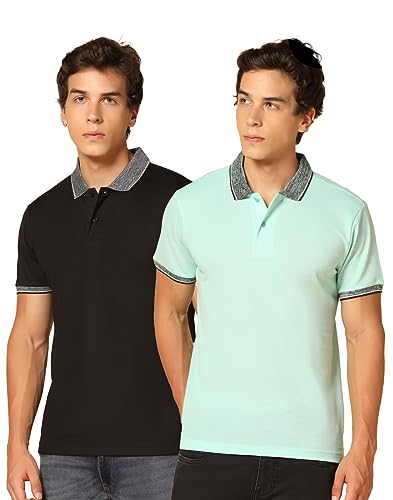 Image of INKKR Men's Solid Polo Collared Neck T-Shirt Combo (Black,L.Green)-XL