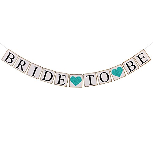 Ling's moment Bride to Be Banner with Teal Glitter Heart, Wedding Bunting Garl