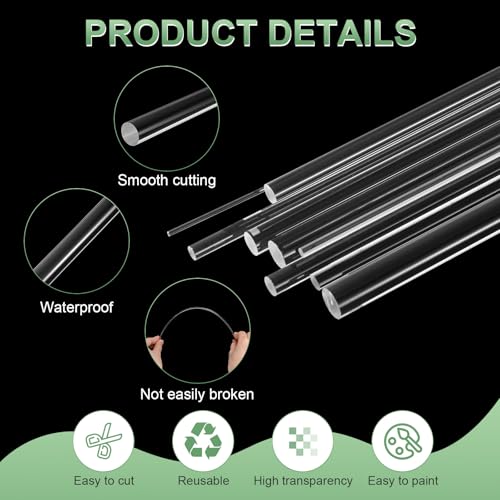 M METERXITY 20 Pcs Acryl Rundstäbe 11.81 x 0.08 Zoll/ 300 x 2 mm Klare Acryl Rundstäbe Plastikstäbe Streifen Für DIY Basteln Beleuchtung Gartendekoration