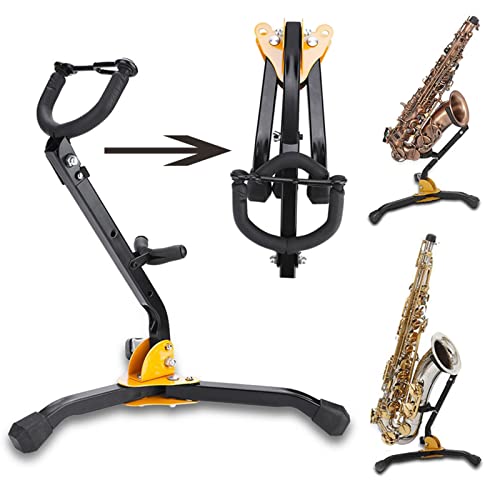 Alto Saxophone Stand and Tenor Saxophone Stand Foldable Adjustable Tripod Metal Construction with Anti Slip Rubber Feet Space Saving Locking Pin for Sax Players Musicians Band Students - Image 2