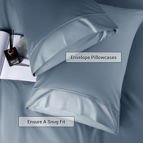 Image of Shilucheng 4 Piece King Sheet Sets, Cooling Sheets, Blend Rayon Derived from Bamboo, Deep Pocket Up to 16 inch, Breathable & Soft Bed Sheets, Hotel Silky Bedding Set, French Blue