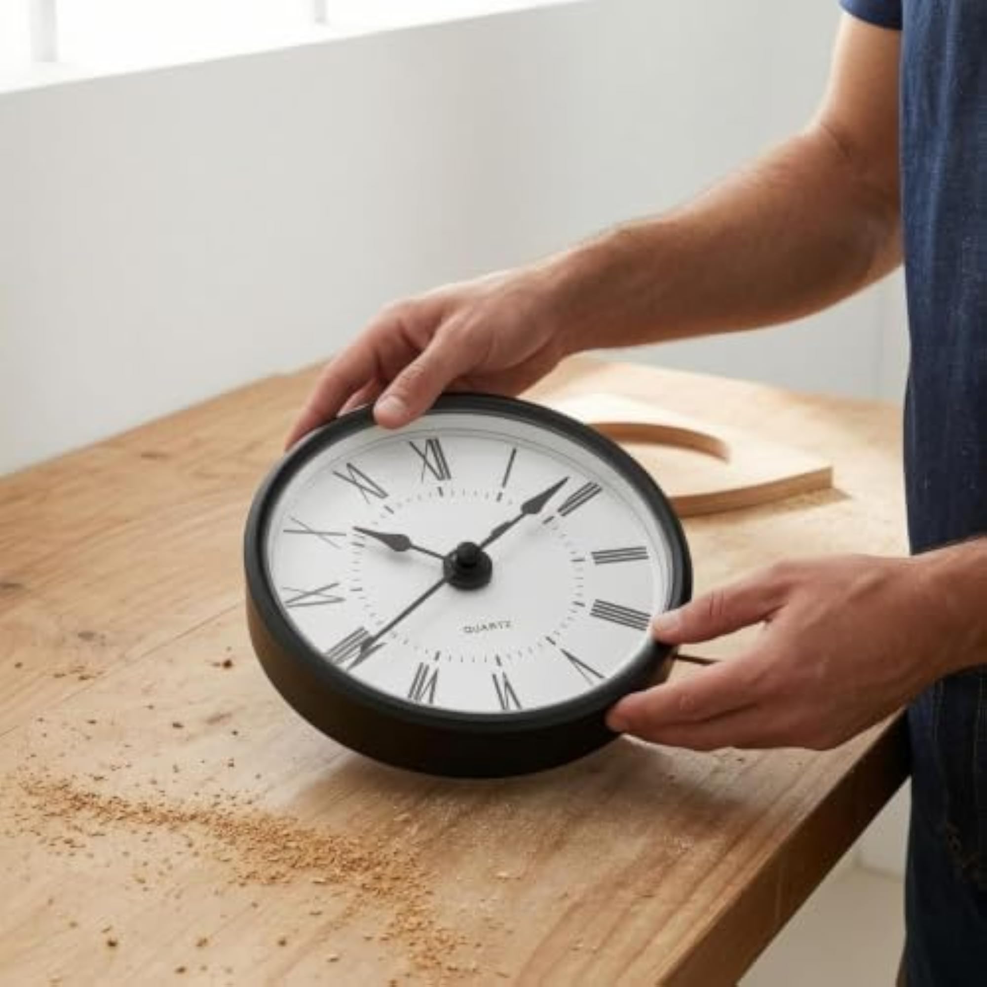 Black Metal Hands Round Quartz Clock Insert