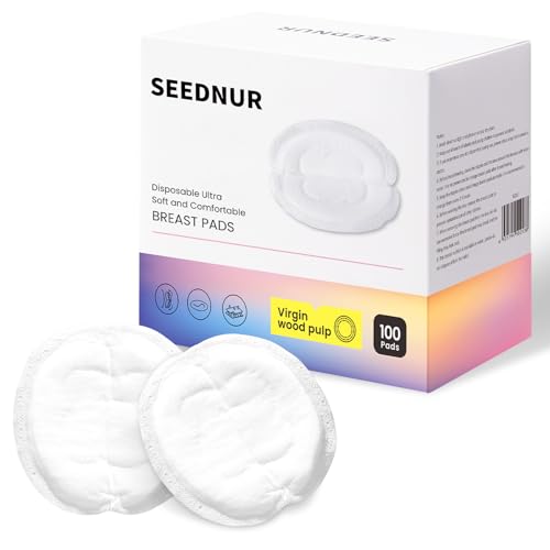 Disposable Nursing Pads, SEEDNUR Breast Pads for Leaking Milk 100 Count, 0.04cm Ultra-Thin, Ultra-Absorbent, No Shedding, Individually, Soft & Breathable Nipple Pads Breastfeeding Essentials for Moms
