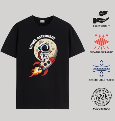 Image of ADRO T Shirts for Boys & Girls | Astronaut Printed T-Shirt | Ages 3-14 | 100% Cotton Round Neck Tshirt for Boys