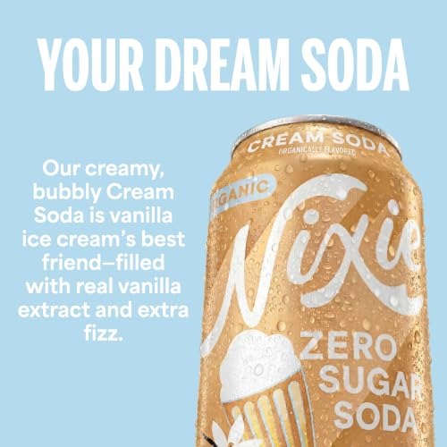 Image of Nixie Organic Zero Sugar Soda, Cream Soda, Healthy Soda Pop, Non-GMO, 0 Sugar, 0 Calories, Caffeine Free, 12oz Cans (12 Pack)