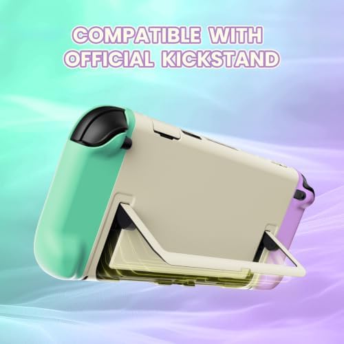 PlayVital Protective Case for Nintendo Switch 2 - Cute Dockable Hard Case Shell for Switch 2 with Thumb Grip & Sticker & Button Caps, Anti-Scratch & Shockproof Cover Skin - Soft Violet & Mint Green - 2