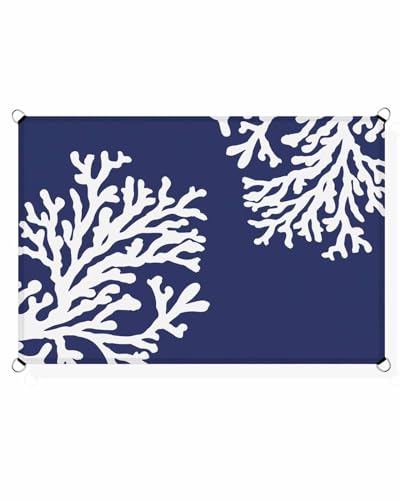 Boanket Sun Shade Sail 12' x 16', Navy Blue Coral Sun Blocking Shades Privacy Outdoor Covering, Coastal Summer Beach Nautical Seaside Shade Cloth for Patio Deck Terrace Garden Lawns Beach Backyard