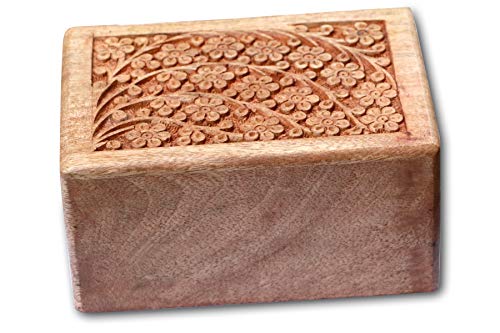 Earthly Home Wooden Urn Box for Human Ashes, Cremation Funeral Urns Box, Pet Memorial Urns, Decorative Urn, Cat Infant Adult Urn, Keepsake Burial Ash Box-Medium (Engraved Flower, 7 X 5 X 3.7 inch)