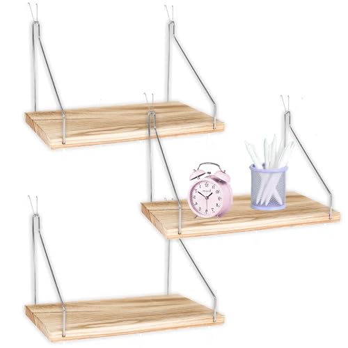3-Pack Cubicle Shelf For Fabric Walls With Hooks：12x6.0in Wooden Cubicle Shelf Hanging Silver Bracket Use For Office Cubicle Accessories Office Stylish Ations Cubicle Decorations For Women Desk