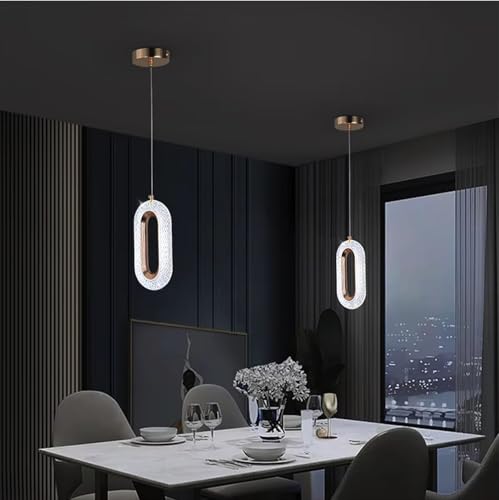 Image of Groeien Pack of 2 |12W | 3 Color Gold Finish Modern LED Crystal Oval Hanging Pendant Ceiling Lamp Fixture | Chandelier for Home, Indoor, Outdoor,Living Room, Bedroom(Oval-Crystal Ring, 2)