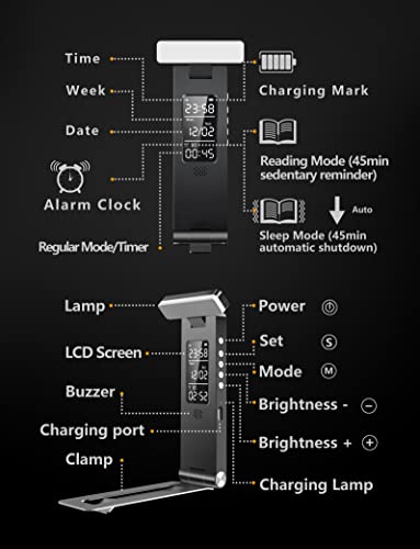 Srtcllt Book Lights, Rechargeable Reading Light In Bed, Smart Adjustable Reading Lights, Portable Bookmark Night Lamp, Built-In Battery & Lcd Display, With Timer, Clock, Alarm, Date #TOP1