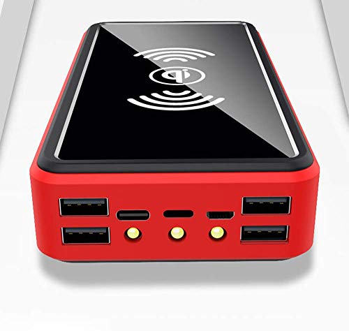 Brigtviee Batterie Externe Solar 100000Mah Powerbank, Chargeur sans Fil Portable avec Lampe De Poche 3 LED, Power Bank Charge Rapide 4 Ports De Sortie Et 3 Ports D'entrée (Rouge) Cover