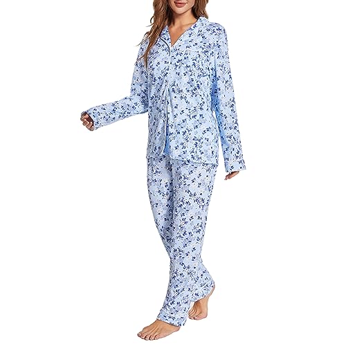 Image of Tugege Pajamas Set Long Sleeve Sleepwear Womens Button Down Nightwear Pj Sets