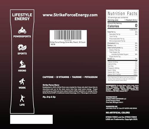 Image of Strike Force Energy Drink Mix - Peach Flavor - Natural Tasting Caffeine Drink - Turn Any Drink into a Healthy Energy Drink - Zero Calories, Keto Friendly, Sugar Free, Pre Workout (30 Liquid Packs)
