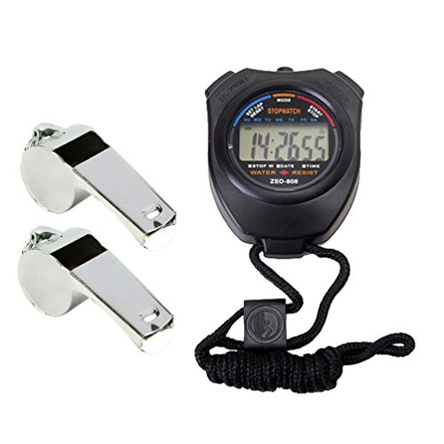 Cronômetro profissional Lioobo com canal duplo com apitos de treinador para esportes escolares, comp