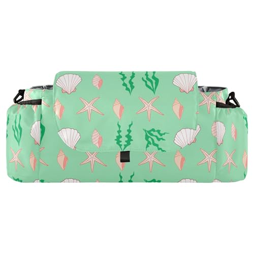 Burbuja Seashells Seaweed Stroller Organizer with Insulated Cup Holders, Non-Slip Stroller Caddy Universal Fits Most Strollers, Nursery Accessories