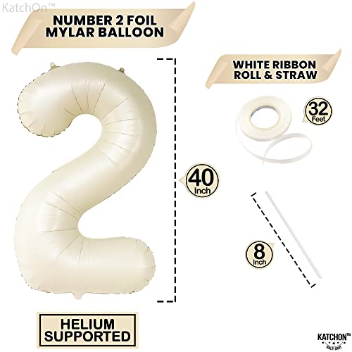 Image of KatchOn Cream White Number 2 Balloon - 40 Inch, 2nd Birthday Party Decoration, Reusable, Unisex | Cream White 2 Balloon Number Two Cool Birthday Party Decorations, Cream White Two Balloon, 2nd Birthday Decorations for Girls