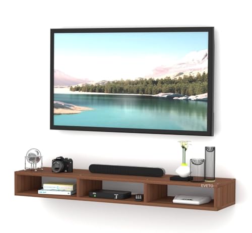Image of Engineered Wood Wall Mount Modern Entertainment Floating TV Unit for 32-55 Inch TVs with Storage Shelf, Set Top Box Stand, Router Shelf & Cable Management (Wenge, 90 cm)