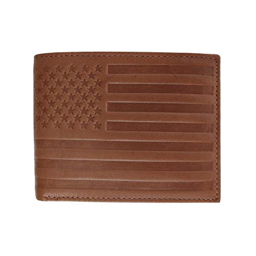 CTM Men's Leather American Flag Embossed Bifold Wallet, Tan