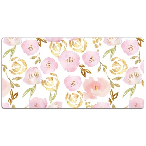 Tapis de souris 120x60 cm en vinyle PVC rose fleuri