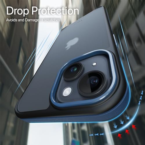 Image of Vaku Luxos Elemento Series Back Cover Case for iPhone 15 Plus Metal Frame Camera Bump Shockproof Scratch Resistant Slim Thin Military-Grade Protection- Blue