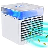 Queta Mini Air Cooler Enfriador de Aire Mini Aire Acondicionado Portátil 4 en 1 Enfriador de Aire humidificador Ventilador y Purificador con 3 Velocidades Ajustables Hogar Oficina