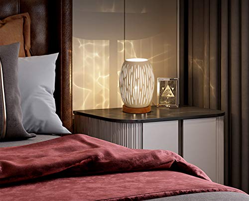 HHMTAKA Metal Lampshade Bedside Table Lamp Wooden Base Bedroom Lamp Decorative Bedside Lamp with Edison Bulb for Bedroom Home Weddings Parties Patio Indoor Outdoor (Strip Shape)