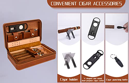 Cigar Case with V Cutter, Cigar Punch and Holder, Travel Cigar Humidor,Cigar Travel Case, Portable Leather 4 Cigar Cases,Cigar Humidors Cigar Accessories, Men's Accessories Gift