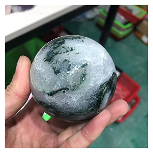 ICAMAS 40-80mm Quartz Cristal Mousse Agate sphère Poli Pierres Naturelles guérison Pierres précieuses Boule Feng Shui Reiki décoration de la Maison (Color : Moss Agate, Size : 60-80mm)