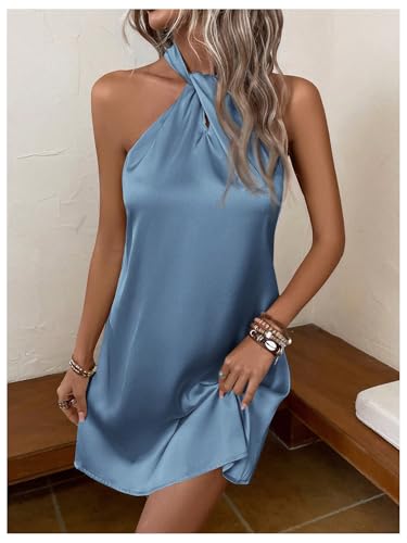 Image of Floerns Women's Pearl Beaded Halter Twist Sleeveless Tie Back Dress A Line Dress