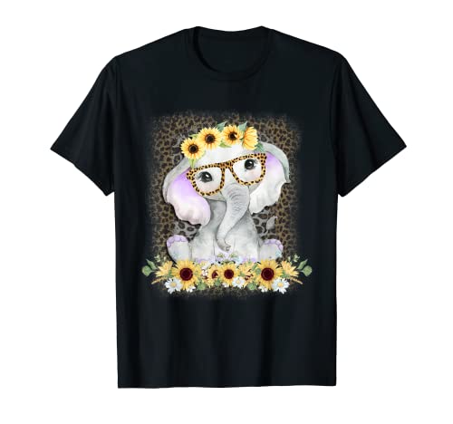 Elefante Girasol Lindo Elefante Amante Regalo Leopardo Camiseta