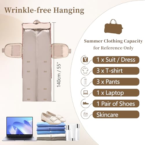 Garment Bags for Travel Duffle, Waterproof Duffle Garment Bag for Travel, 2 in 1 Hanging Suitcase Suit Travel Bags, Garment Bag Duffle Bag Combo, Garment Duffel Bag, Pink Garment Bags for Travel3