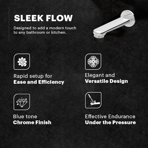 Image of Coral Brass Bath Tub Spout with Wall Flange for Bathtubs | Faucet for Bathtubs | Wall Mount | Tap with 1 Wall Flange| Chrome Plated| Modern Design| 10 Years Warranty