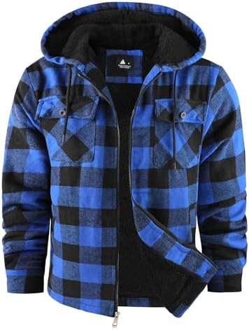 SwissWell Herren Hemdjacke Verdicken Karierts mit Reißverschluss Flanelljacke Plüschfutter Freizeit Gefüttert Kapuzenpullover Männer Winter Hemd Fleece Hoodie Winterjacke mit Tasch